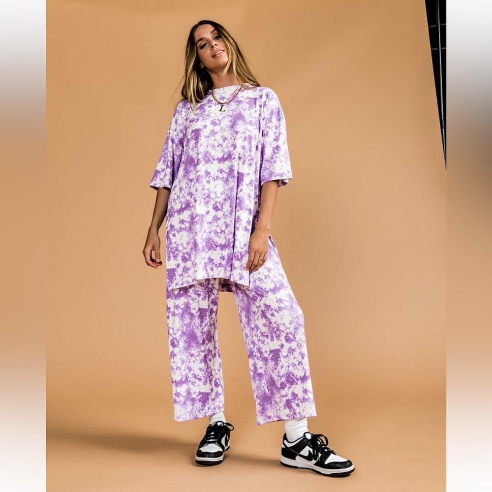 Dressed in Lala - Lala Original - Lex Ribbed Tie Dye Playsuit in cosmic tie dye